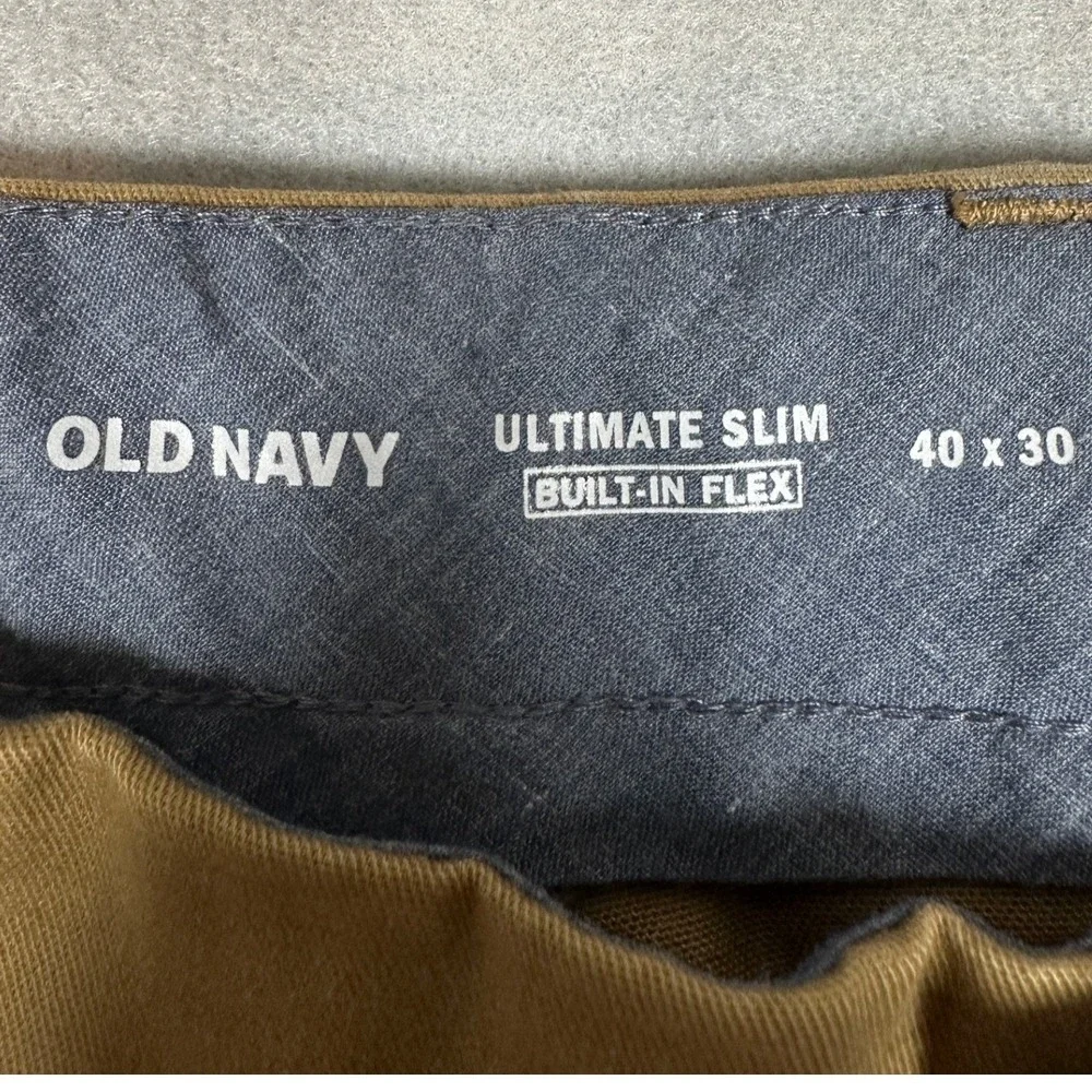 Old Navy Pants Mens 40X30 Khaki Tan Ultimate Slim Built-In Flex Chino Flat Front